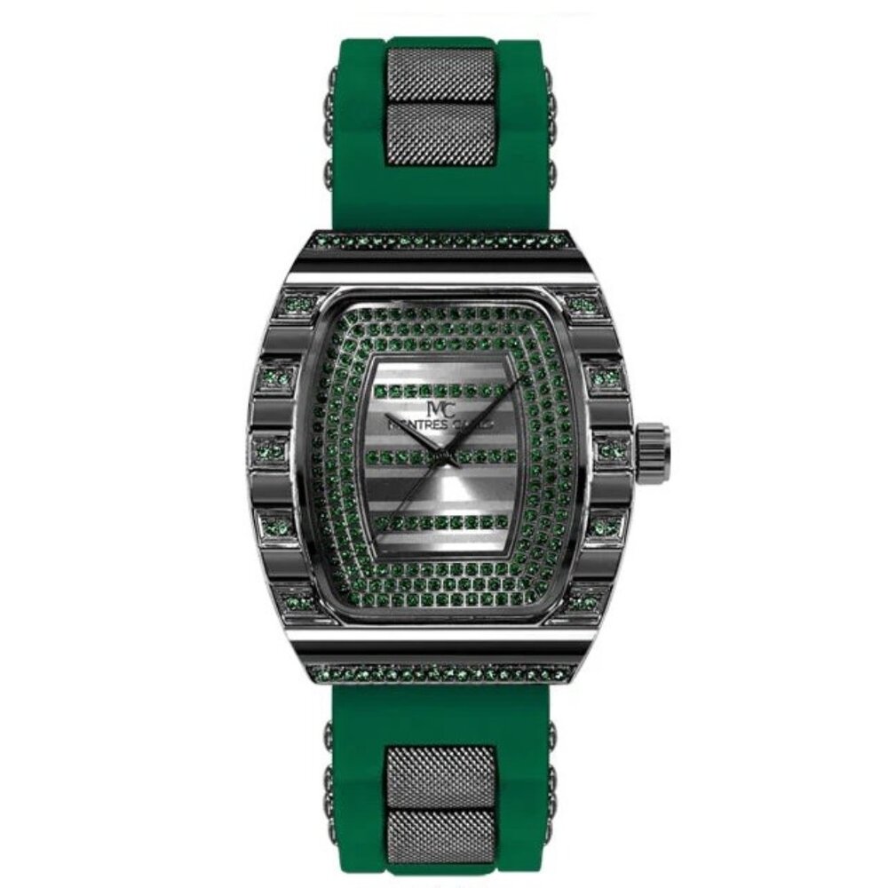 52mm Montres Carlo Men's Sport Luxury Fashion Silicone Band Stones Wrist Watch